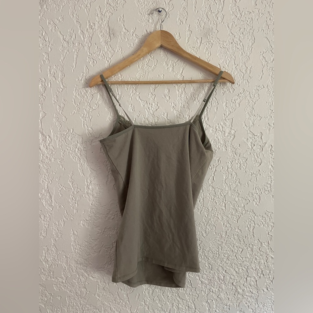 EXPRESS Vintage Y2K Lace Trimmed Cotton Stretch Cami Top Built in Shelf Bra - Picture 4 of 6